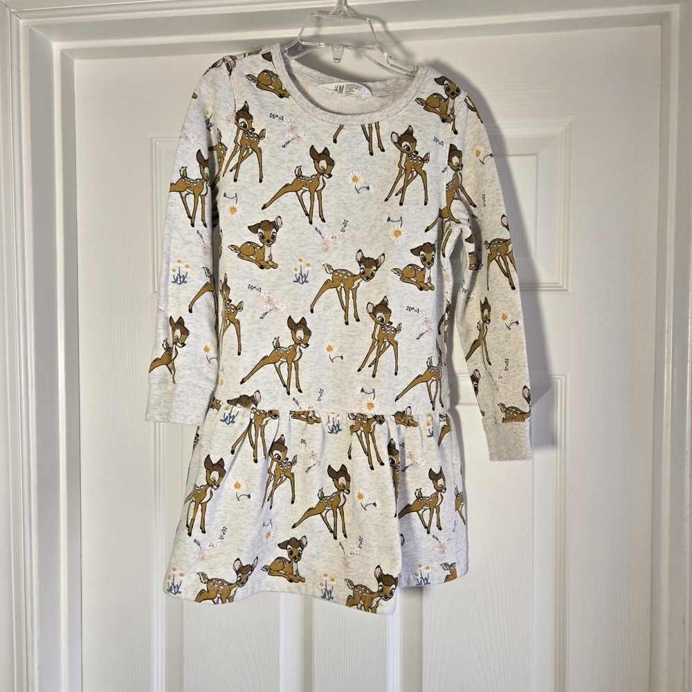 H&M Bambi Peplum Sweatshirt Girls Size 6-8 Long Sleeve Fleece T-shirt Gray‎